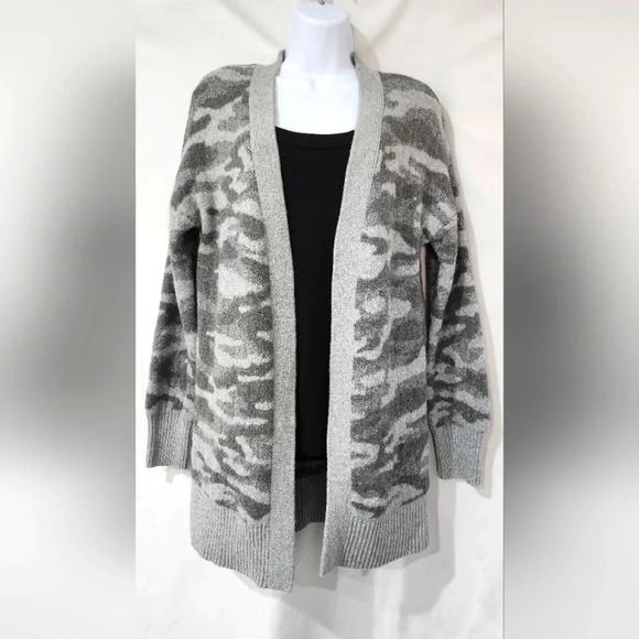William Rast Women's Open Front Cardigan Size Medium Gray Camo Soft Cozy Sweater - Picture 1 of 6